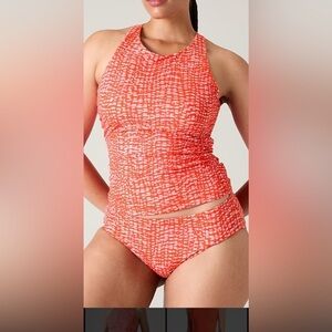 Athleta Girls' Coral and White Pattern tankini Swimsuit